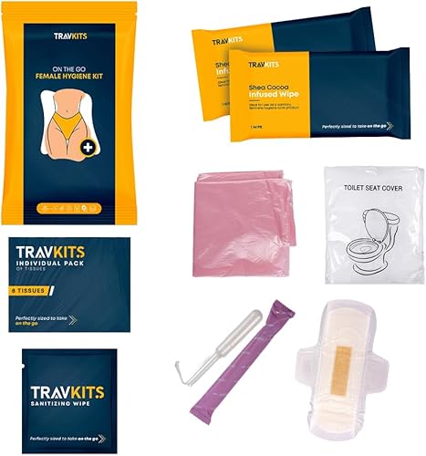 TravKits Kit de higiene femenina Paquete de 6 Cuidado femenino para llevar Tampón y almohadilla sanitaria para necesidades de ciclo menstrual