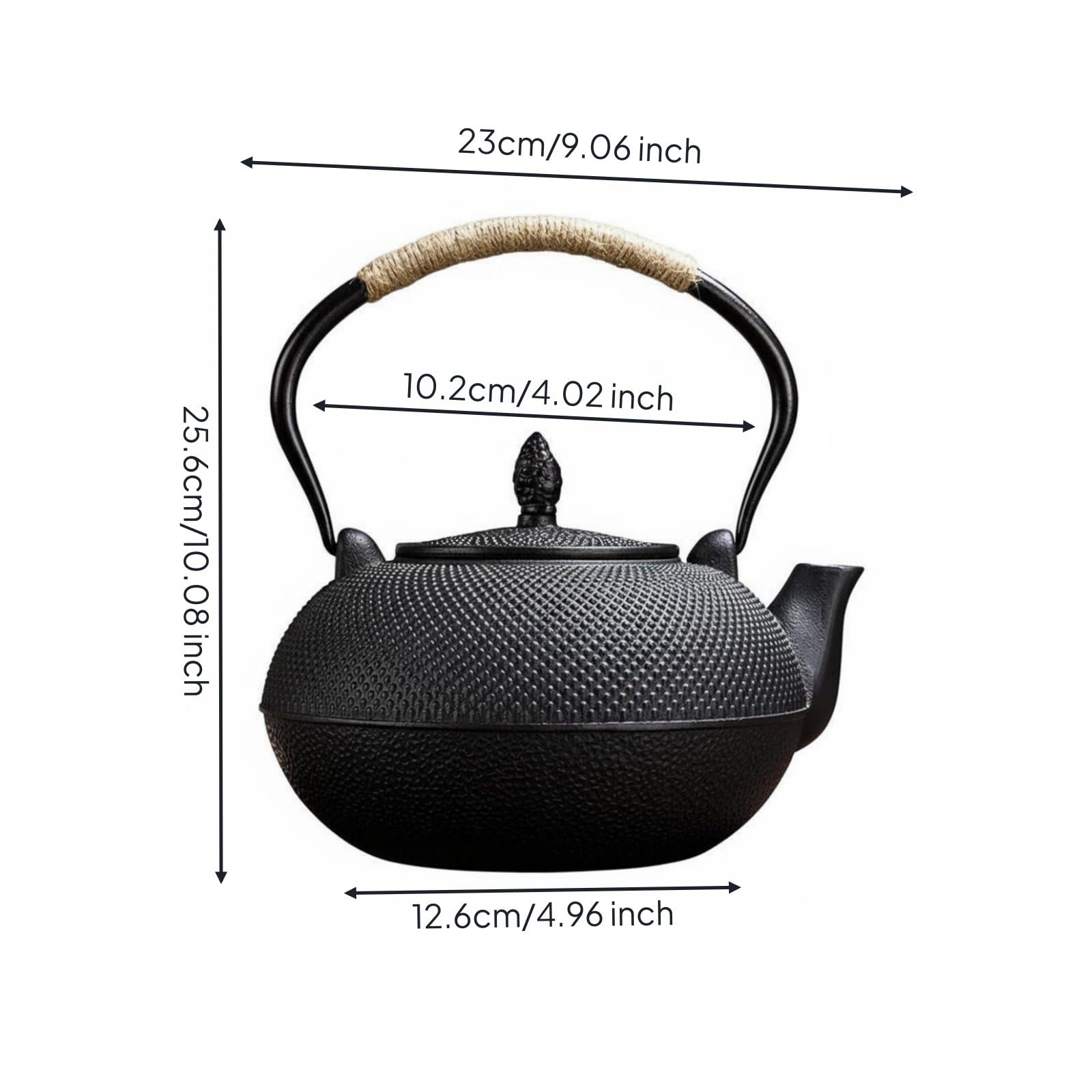 harayaa Tetera de Hierro Fundido Tetera Hervidor Kettle Taza con Retención de y Asa Arqueada Aislada Adecuada para Reuniones de, Array, Negro, Tradicional Con Textura De Gránulos, 3.0L
