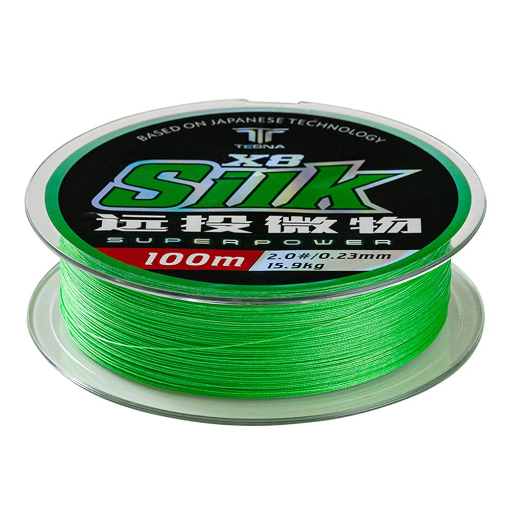 Green Braided Fishing Line, Highly Abrasion Resistant Braided Lines, Thin Diameter, Zero Stretch, Zero Memory, Easy Casting, Great Knot Strength, Color Fast (110YDS- 0.23mm -35LB)
