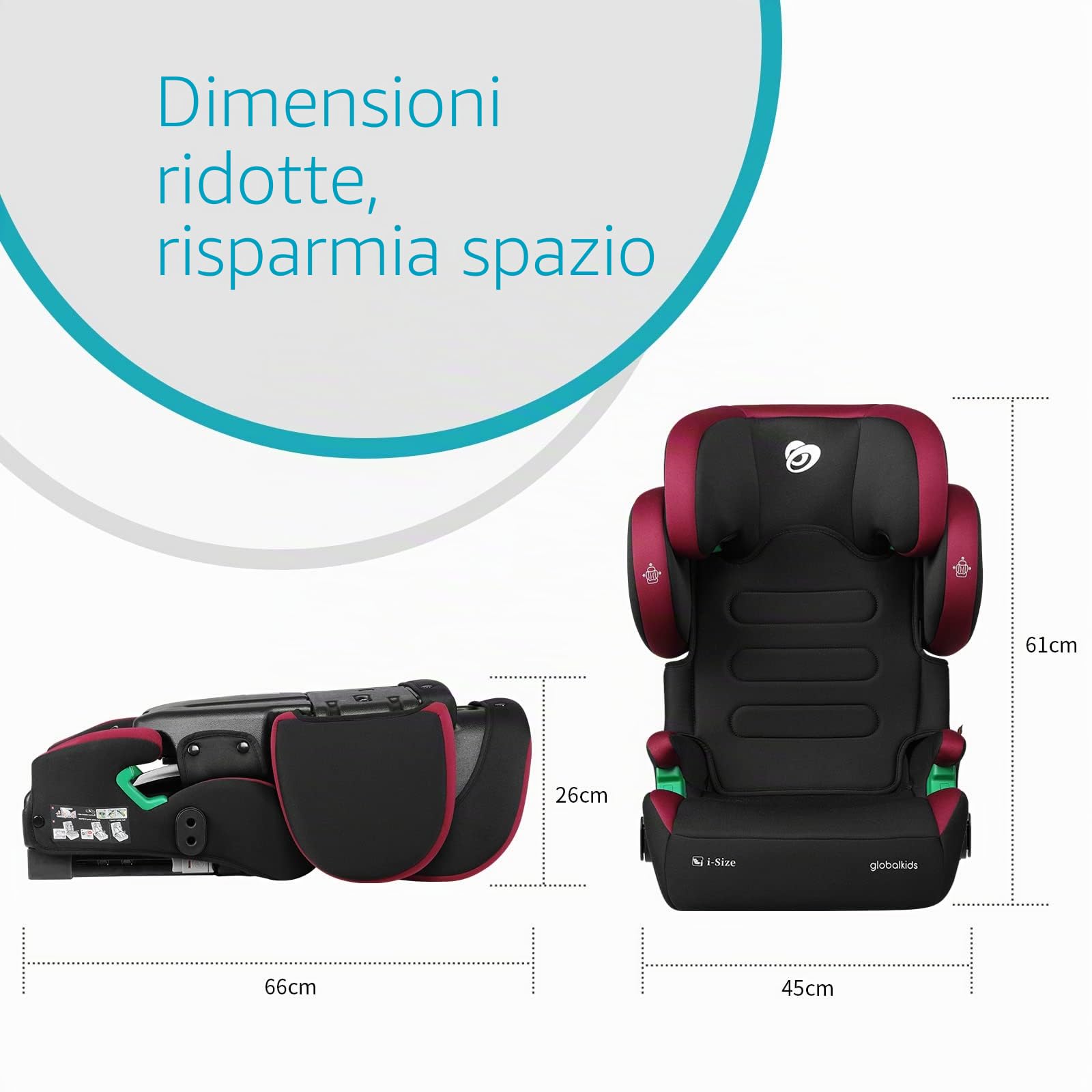 globalkids Seggiolino auto per bambini da 15 a 36 kg, seggiolino auto con Isofix, i-Size R129, rialzo seggiolino per bambini, da 3,5 a 12 anni (da 100 a 150 cm), braccioli e poggiatesta regolabili in
