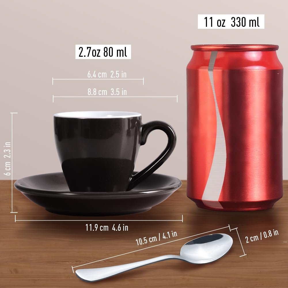 HomEdge Lot De 4 Tasses à Espresso Premium 70,9 G + Soucoupes + Cuillères – Blanc Élégant