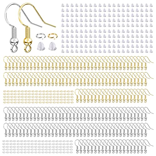Hypoallergenic Earring Hooks, 600 Pcs Earring Making Supplies Kit with Earring Hooks, Jump Rings and Earring Backs for Jewelry Making (Silver and Gold) by Aiythouy - Used condition - US$6.51