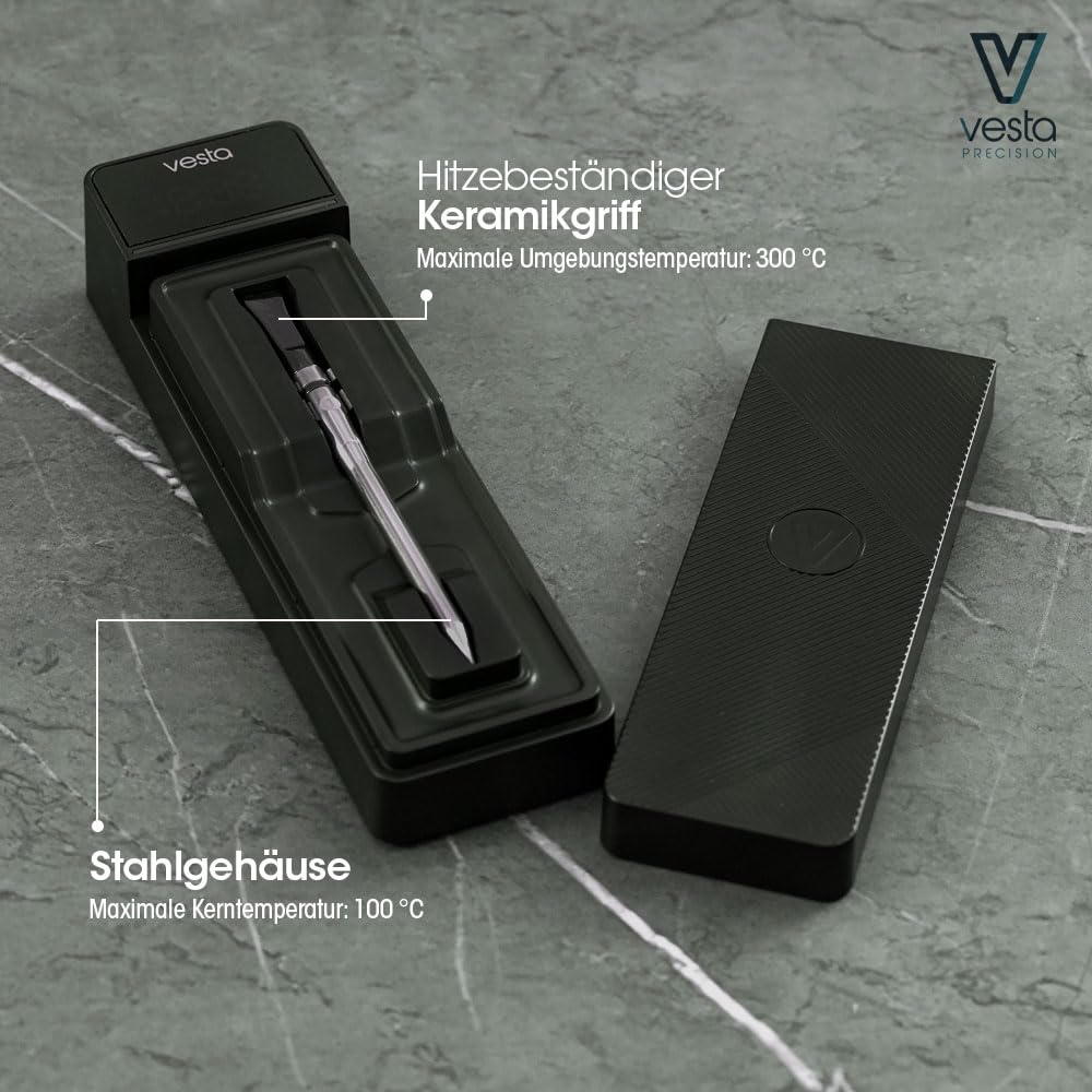 Vesta Precision Vestemp BP20 Kabelloses BBQ-Fleischthermometer | Intelligente Kochsonde mit Bluetooth und WLAN, LED-Anzeige, spülmaschinenfest, 72 Stunden Akkulaufzeit, Dreifachsensor
