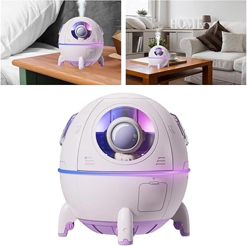Miniatura 4 de Mini nave espacial en forma de humidificador con luz nocturna, USB lindo humidificador portátil hogar ambiente humidificador de luz ambiental