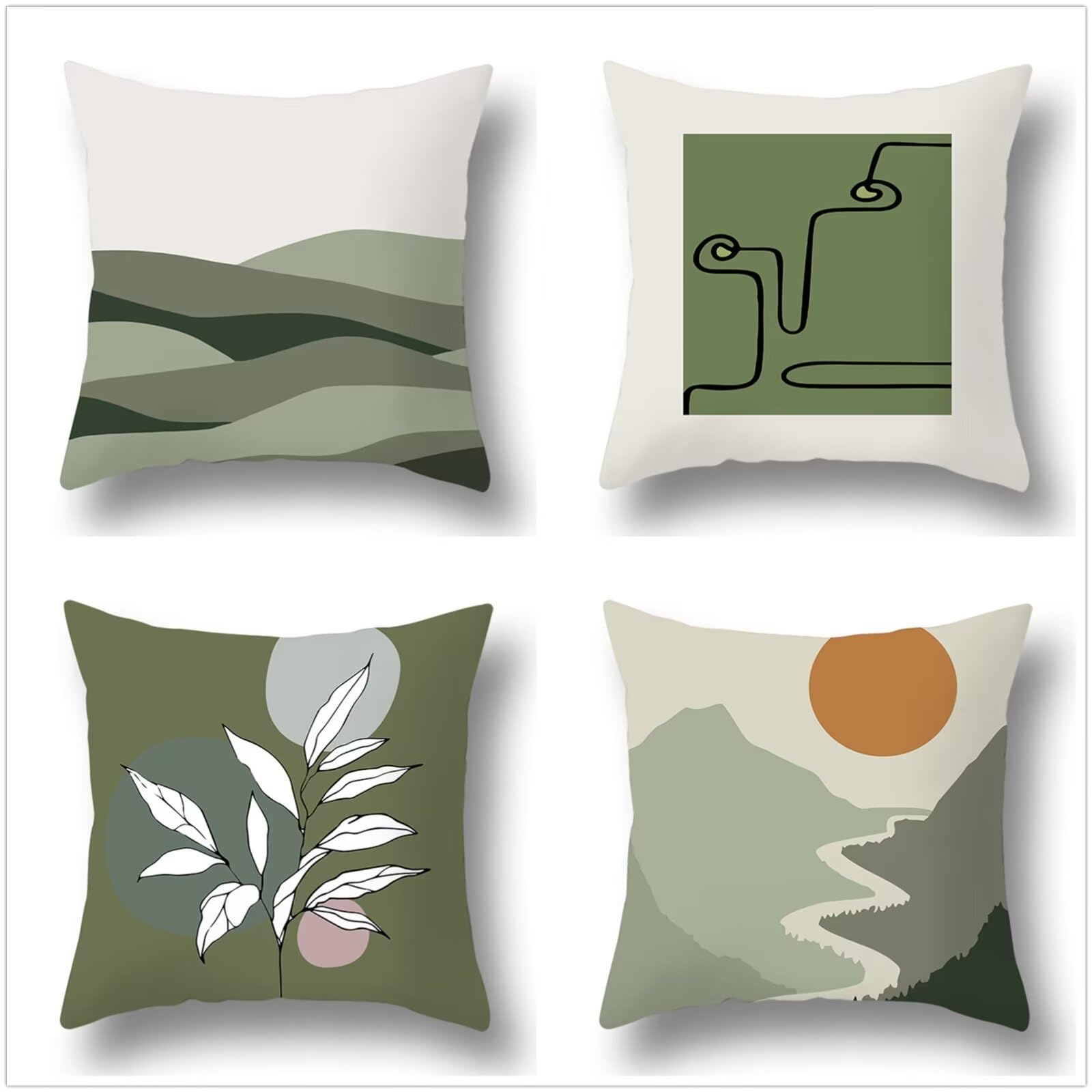 Federe Cuscini Divano 55x55cm Set di 4 Cuscini per Divano in Morbido Cuscini Esterno Quadrato Doppio Lato Estate Impermeabili Astratto Cuscini Decorativi,per Divano Soggiorno Letto Verde salvia OW7838