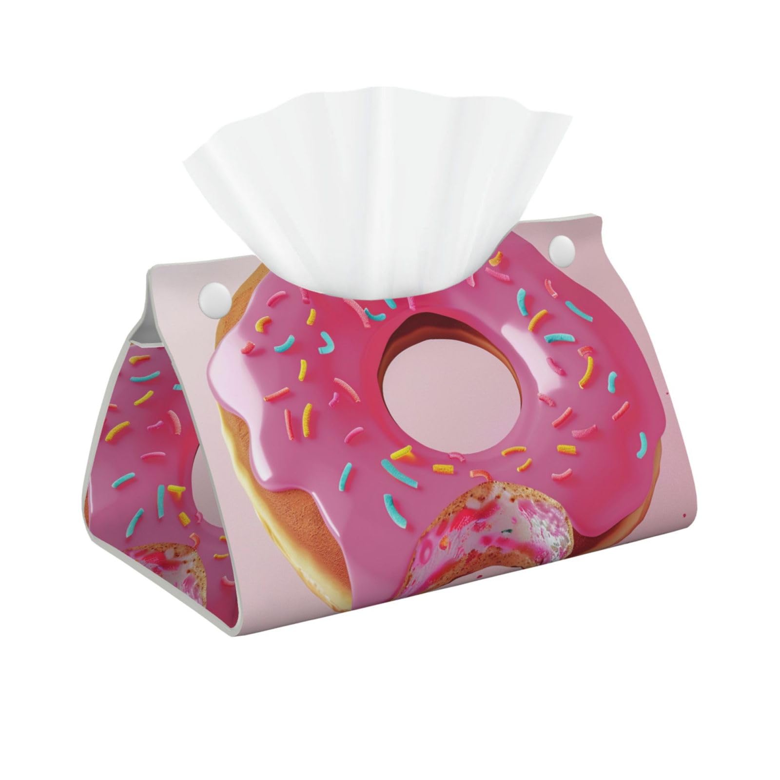 Donut Print Tissue Box Cover Foldable Tissue Storage Box Leather Tissue Cube Box Holder for Living Room Bedroom Office Car Home Decor