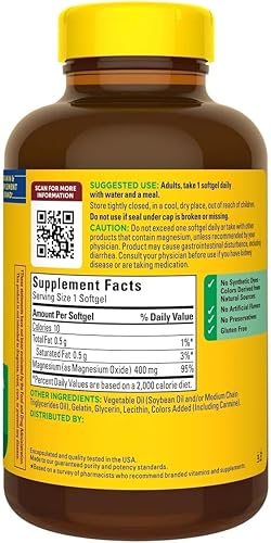 Miniatura 3 de Magnesio extra fuerte 400 mg., Apoya la salud del corazón, los huesos y los nervios - 180 cápsulas blandas