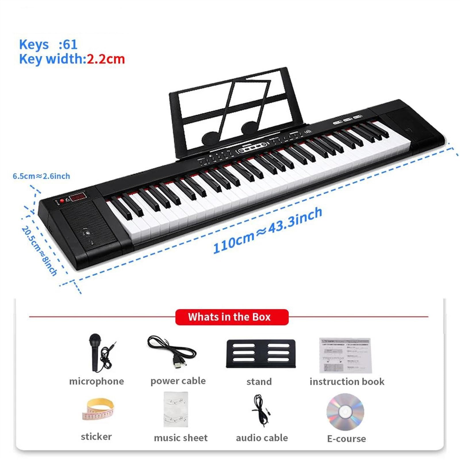 Elektroniczne Cyfrowe Pianino Klawiatura Muzyczna Profesjonalny Cyfrowy Fortepian Elektroniczny Syntezator Muzyczny Instrument Dla Dorosłych 61 Klawiszy(No Light)