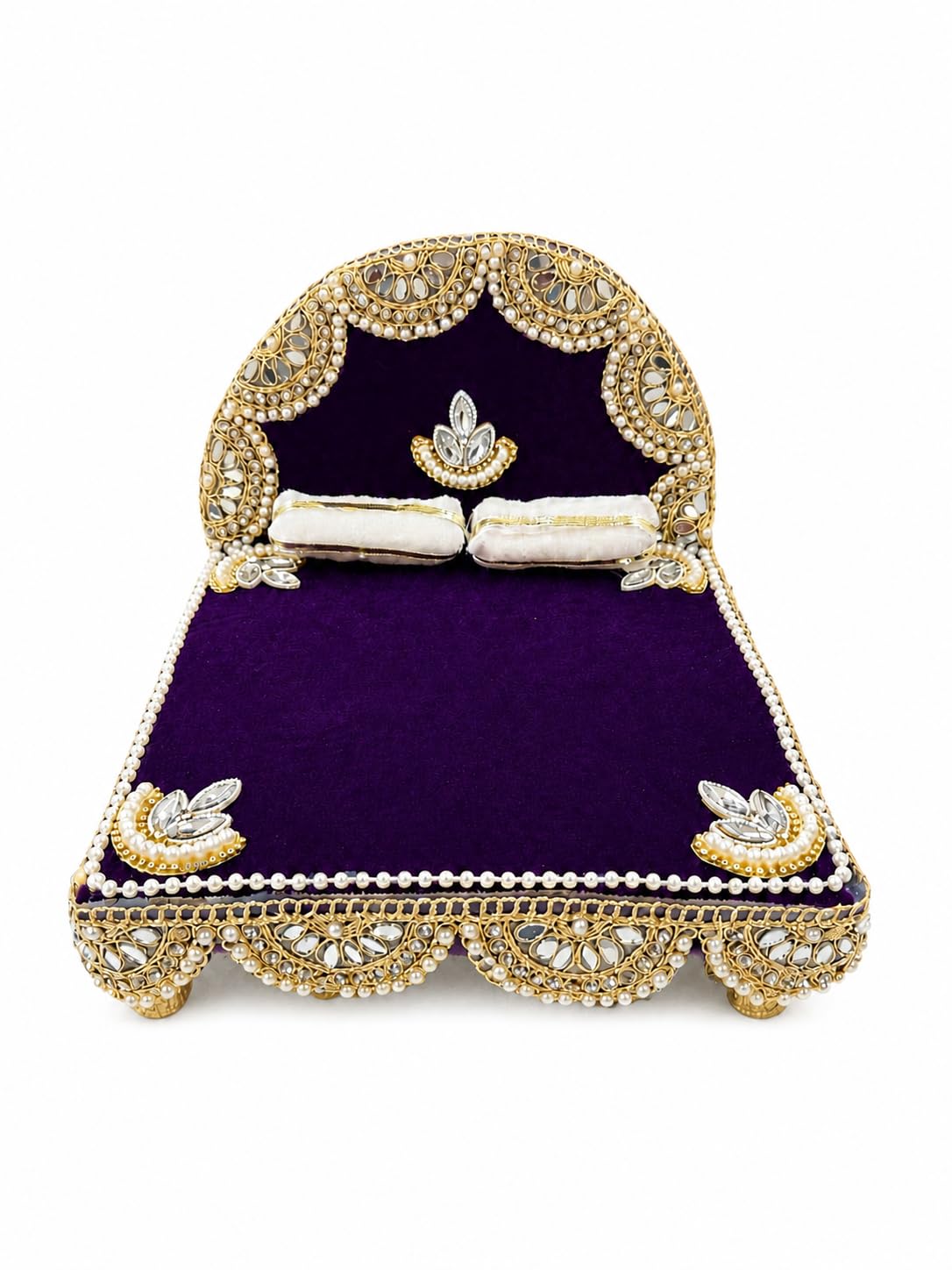 Handmade Decorative Purple Velvet Singhasan for Laddo Gopal Idol | Soft Velvet Cushion, Pooja Mandir Use, Gaddi Seat Style, Janmashtami Special, Kanha Idol Seat-image-24