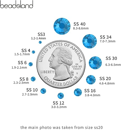 Miniatura 7 de Beadsland 2880 piezas de diamantes de imitación de cristal con parte trasera plana gemas redondas para arte de uñas y fijación de pegamento cristal