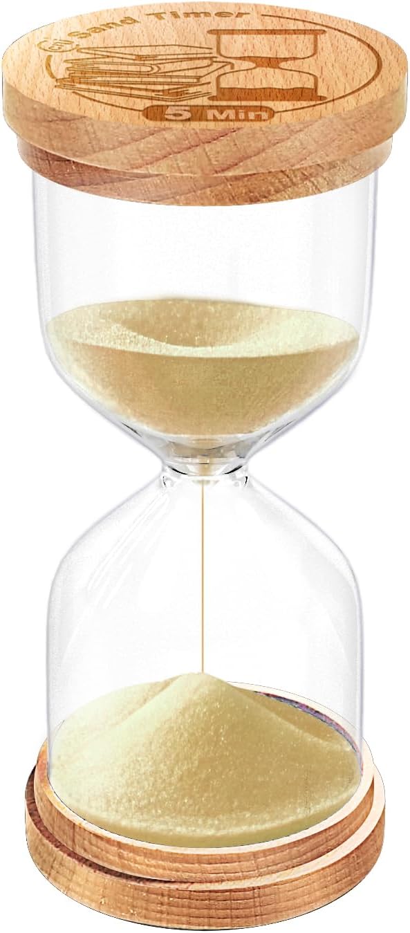 CNCJ 5 Minute Hourglass Sand Timer, Wooden Small Gold Hourglass Sand Clock Watch Sandglass 5 Min for Desk Kitchen Game Classroom Office Decoration