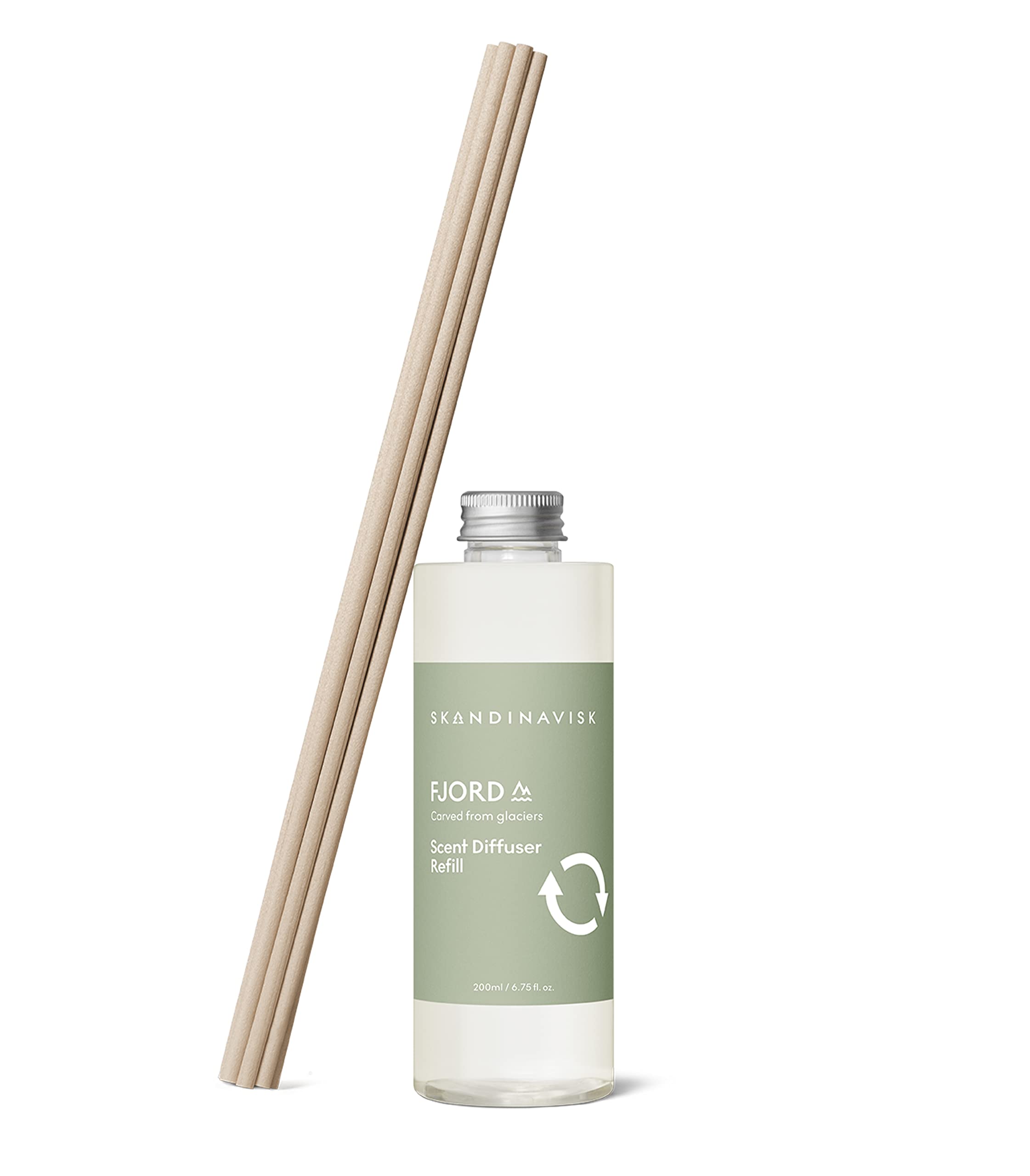 Skandinavisk FJORD Reed Diffuser Refill with 8 Reeds. Lasts +3 Months. Fragrance Notes: Apple and Pear Blossom, Orchard Fruits and Redcurrants. 200 ml