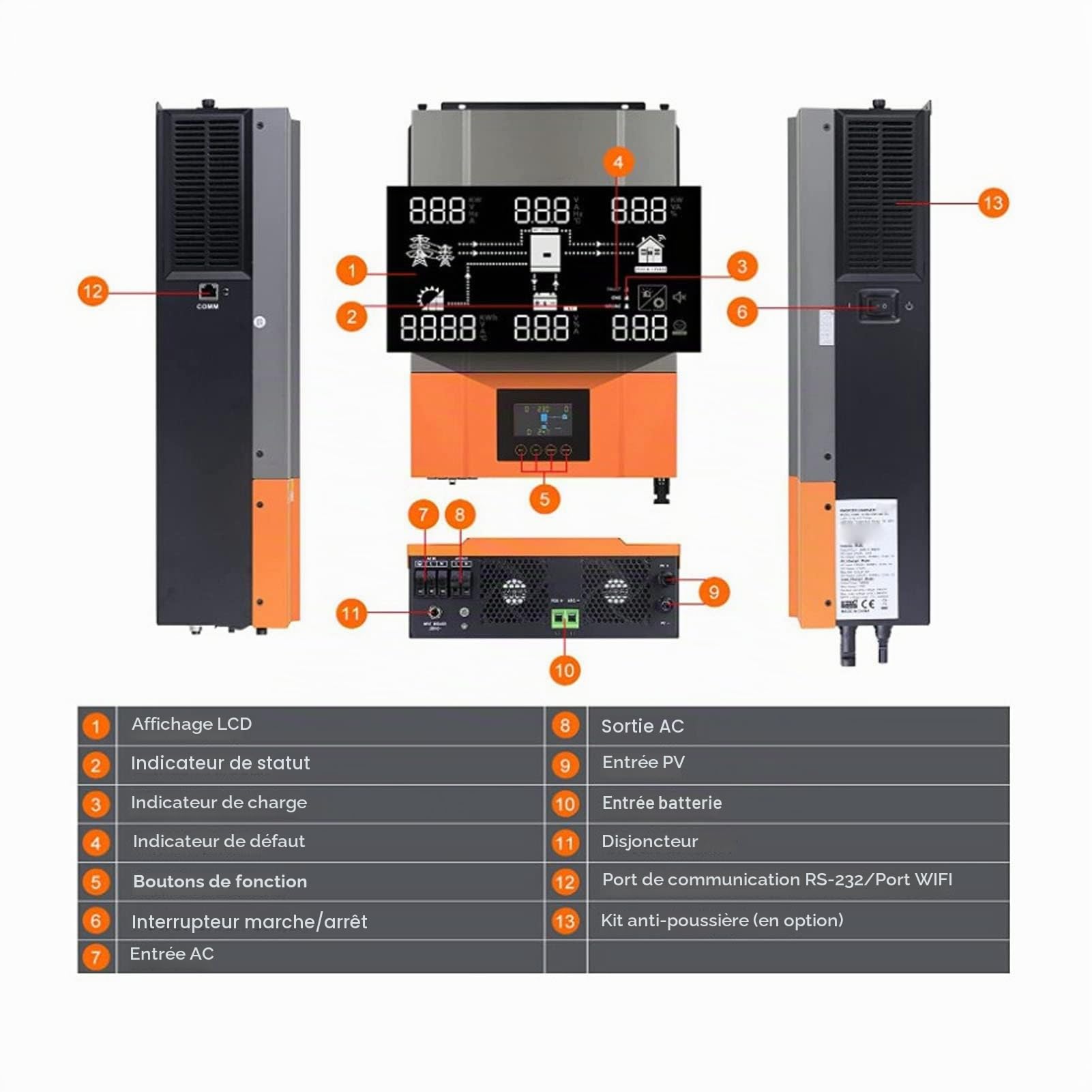 Onduleur Hybride Solaire Hors RéSeau Onduleur à Onde SinusoïDale Pure 4200W 140A ContrôLeur Solaire MPPT