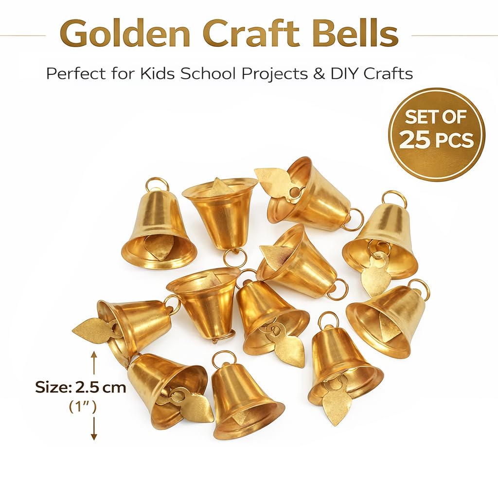Asian Hobby Crafts Golden Craft Bells for Kids School Projects, Home Decor, Christmas Crafts, Gift Packing, DIY Jewelry, Art & Craft Activities | Set of 25 Pcs | Size - 2.5 cm