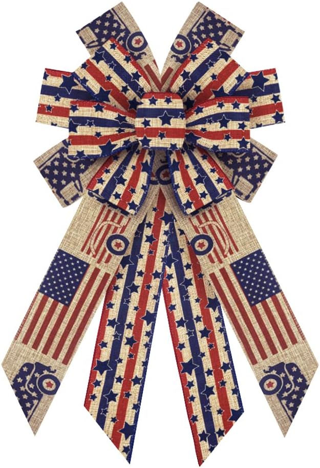 Large 4th of July Bow for Wreath American Flag Bows Patriotic Wreath Bow for Front Door Independence Day Indoor Outdoor Wall Home Decoration