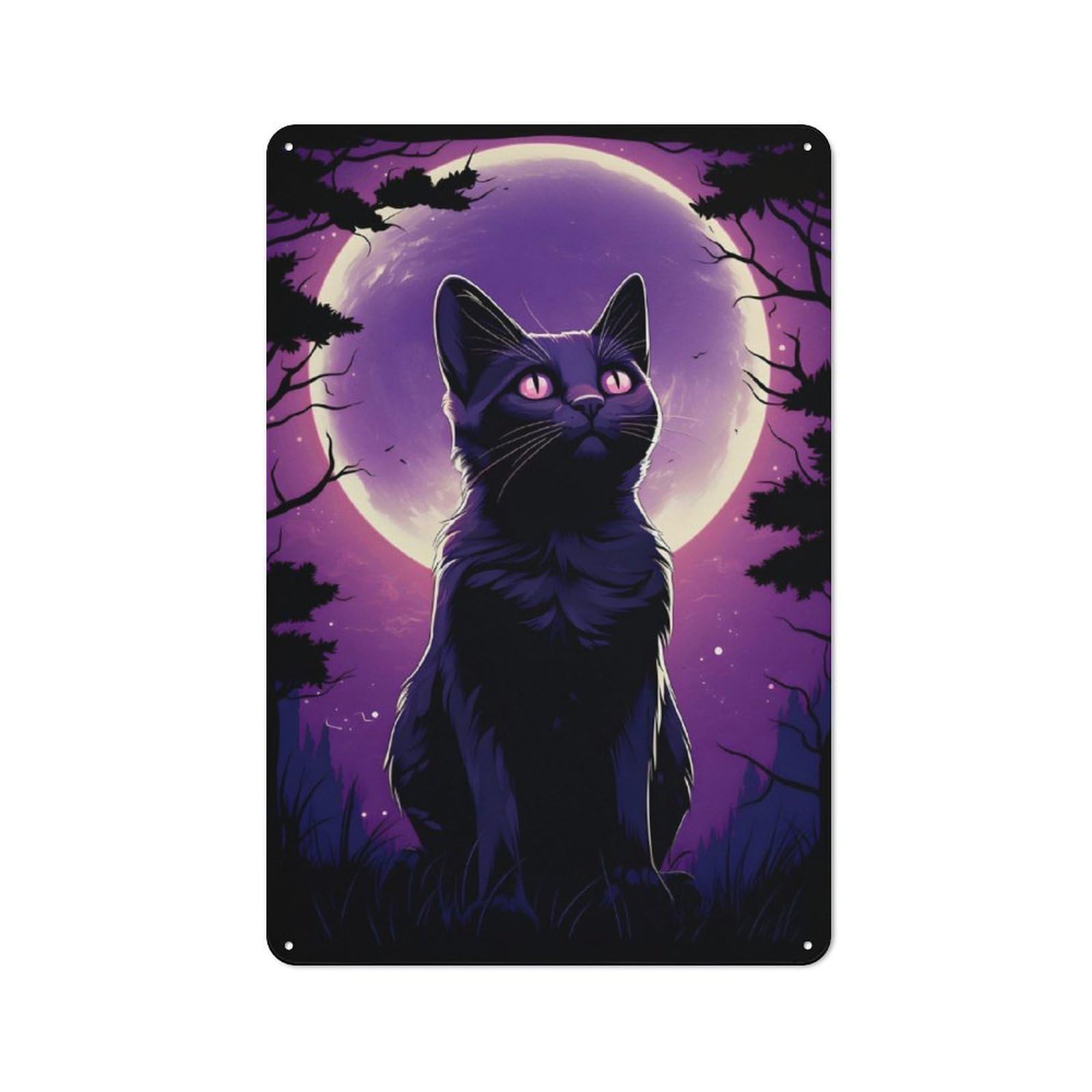 Junmoney Siluet Cat Moonlight Retro Metal Wall Sign 30X20cm With For Pub Or Café, A Housewarming Gift For Hospitality Wall Decor Collectors