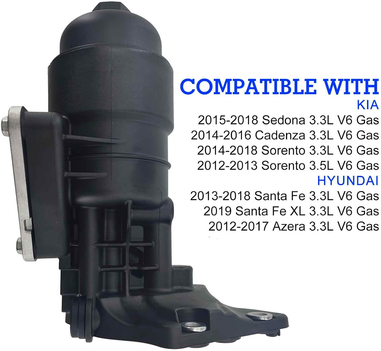 26300-3CAB1 Complete Oil Filter & Housing Assembly for 2012-2019 Kia Sedona/Cadenza/Sorento & Hyundai Santa Fe/Santa Fe XL/Azera 3.3L 3.5L V6, Replaces 26300-3CAB0
