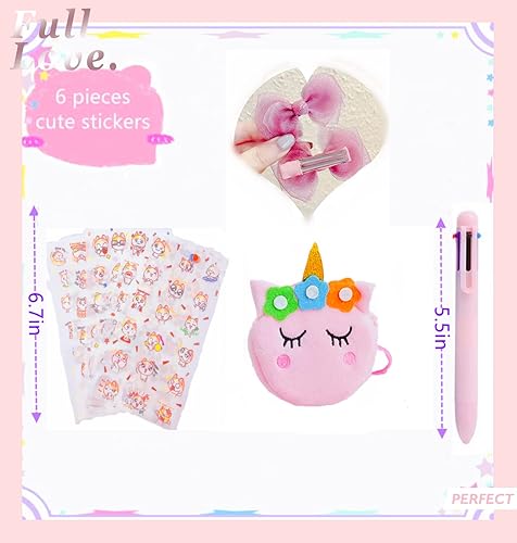 Miniatura 2 de Diario de gato con cerradura de 6 piezas para niñas, juego de regalo de diario cerrado para escribir y dibujar, diario secreto de felpa con 160