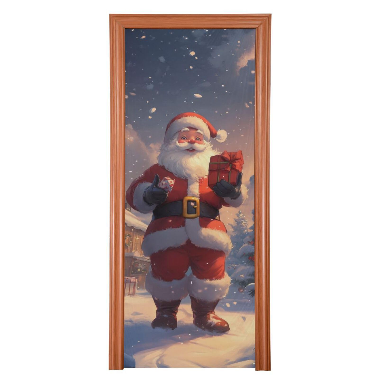 FLildon Santa Claus Snowy Christmas Door Cover Decoration, Party Accessory Porch Decor for Festive Ornament Room Door Covers 36 x 98 Inch