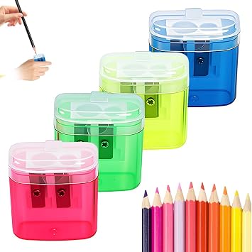 Pencil Sharpeners, Handheld Pencil Pharpener with Lid, 2 Holes Mini Compact Colored Pencil Sharpener Manual for Classroom, Back to School, Home & Office, Sacapuntas de lapiz 4PCS Mix