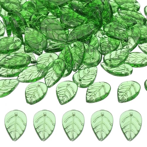 PATIKIL Leaf Beads, 100Pcs Crystal Leaf Beads Translucent Czech Glass Beads Spacer Bead for DIY Jewelry Making Bracelets Necklace, Grass Green