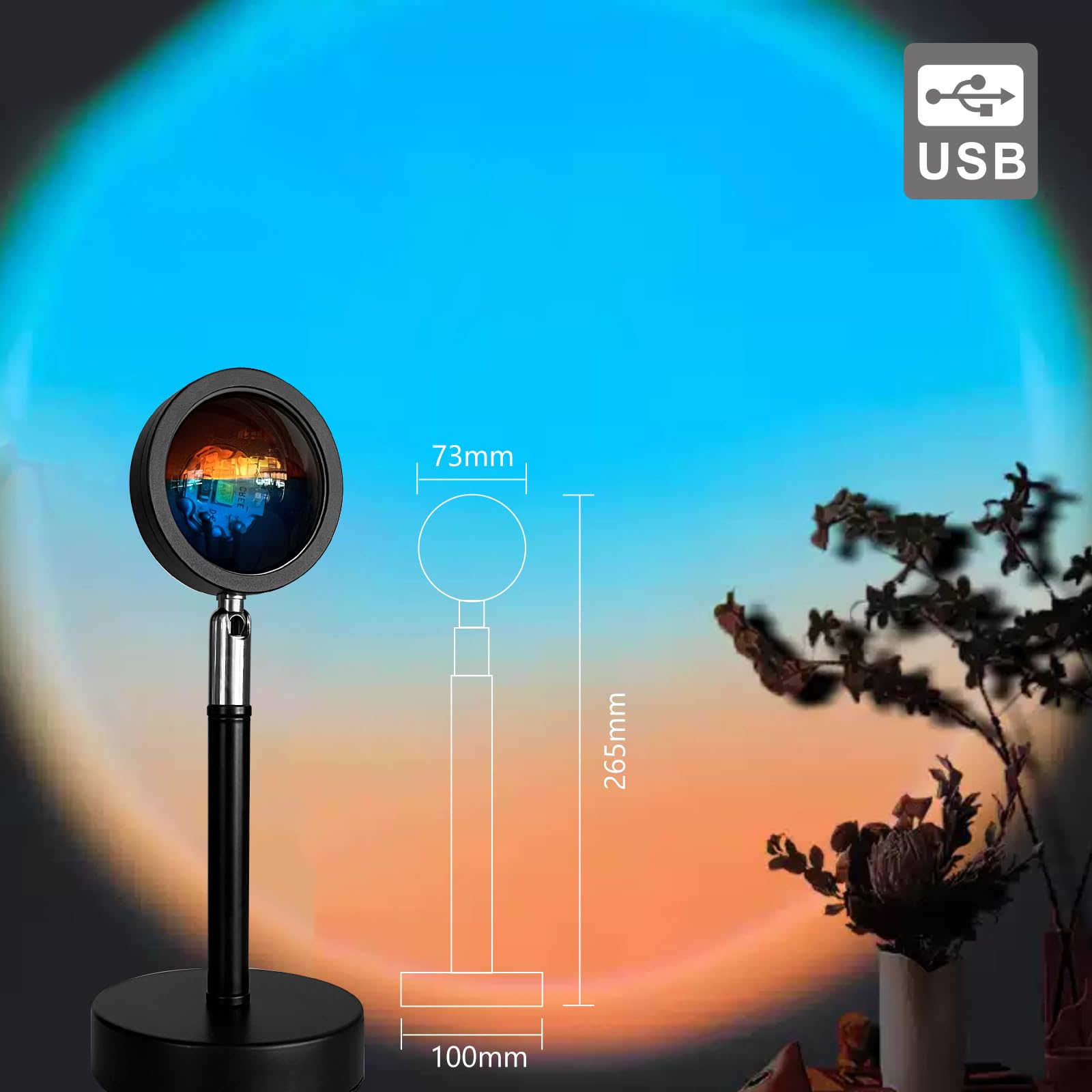 Lampada Proiettore Tramonto 360° - Luci LED Colorate Per Camera, Selfie E Atmosfera Romantica - Foto 7