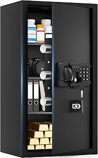 85L Extra Großer Feuerfester Safe Tresor für Zuhause, Tresor Feuerfest Wasserdicht mit Schlüssel, Sensor-Licht und 3 Abnehmbares Regale, Anti-Theft Safe Tresore für Geld, Dokument, Medizin