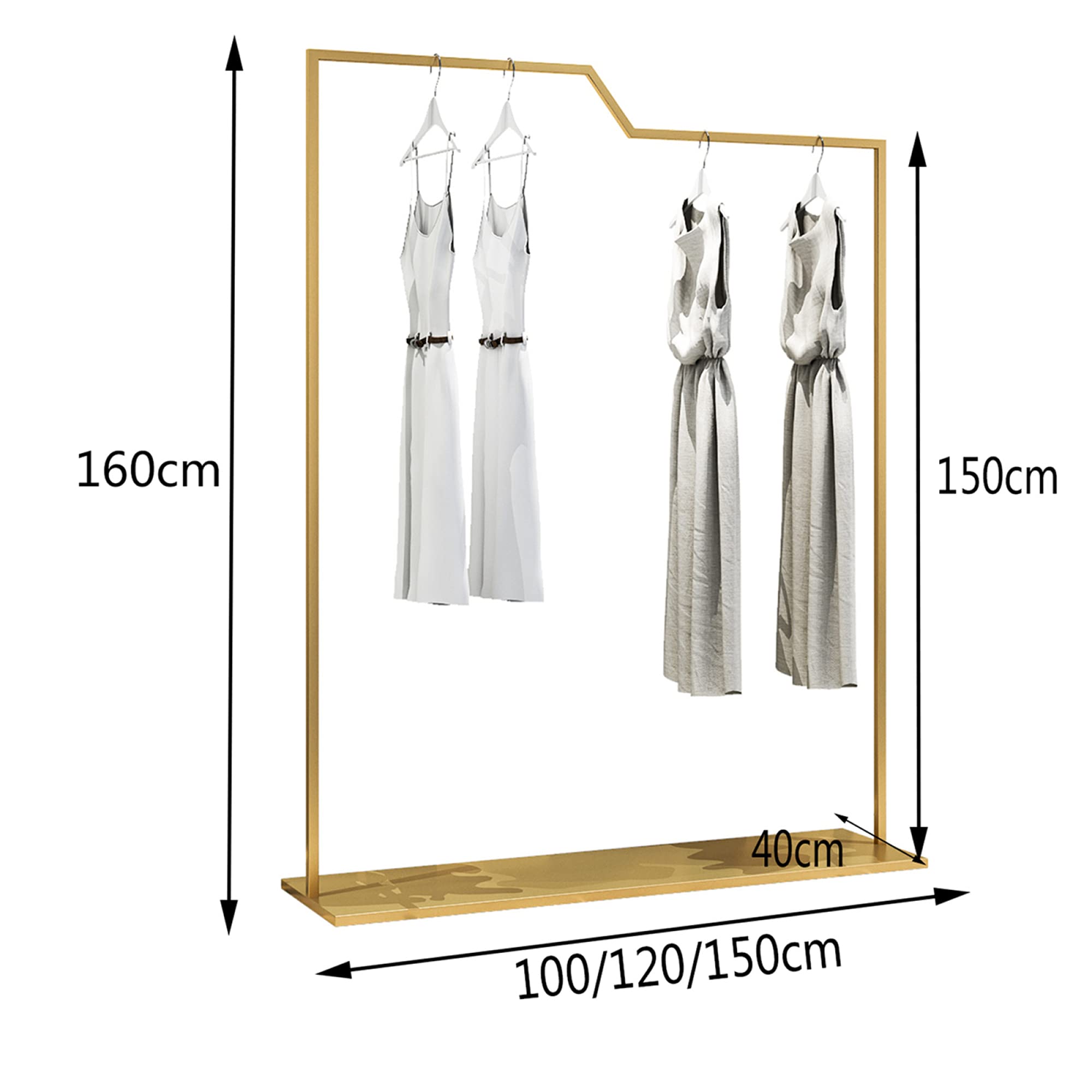 Rieles para Ropa De Alta Resistencia, Bastidores De Almacenamiento con Perchas, Bastidores De Exhibición De Ropa, Bastidores De Secado De Metal, para Guardar Cajas De Zapatos, Dorado, 150 Cm