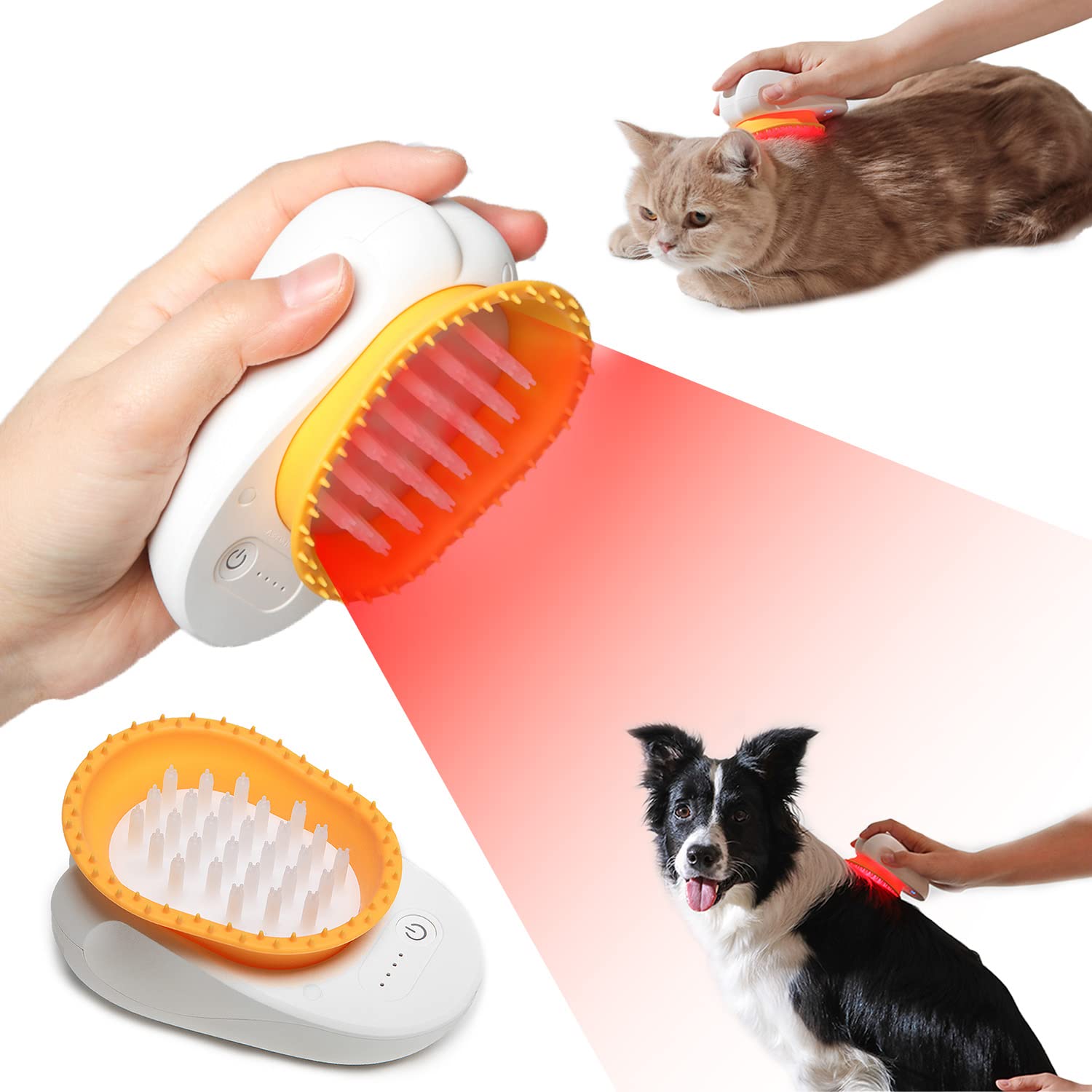 Feeding's LED Light Therapy Dog Brush & Cat Brush | Red Light Therapy for Body Infrared Light Therapy Deshedding Brush for Small Short Haired Pet Improve Itching Dog Dry Skin