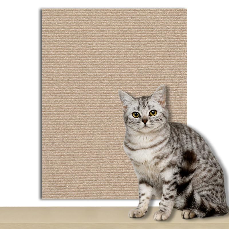 Self-Adhesive Cat Scratching Mat,40x200cm, Durable Cat Furniture Protector, Trimmable Scratch Pad(Khaki)