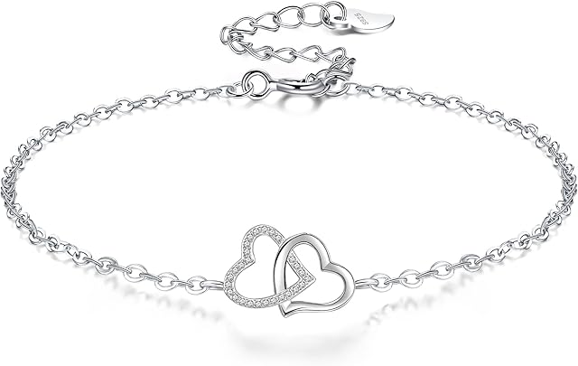 VANSZA Women Bracelet 925 Sterling Silver Heart Bracelets Gift for Women Girls with Jewelry Box