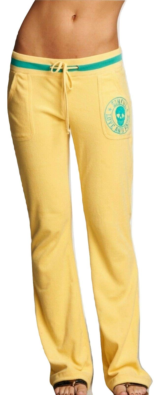 Sinful Affliction Women's Sweatpants Callie Track Pant Yellow Skull Biker $78