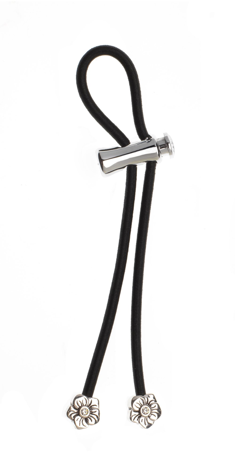 Pulleez Sliding Ponytail Holders Elastic Hair Tie Bracelet - Metal with Crystal (Flower with Crystal - Silver)