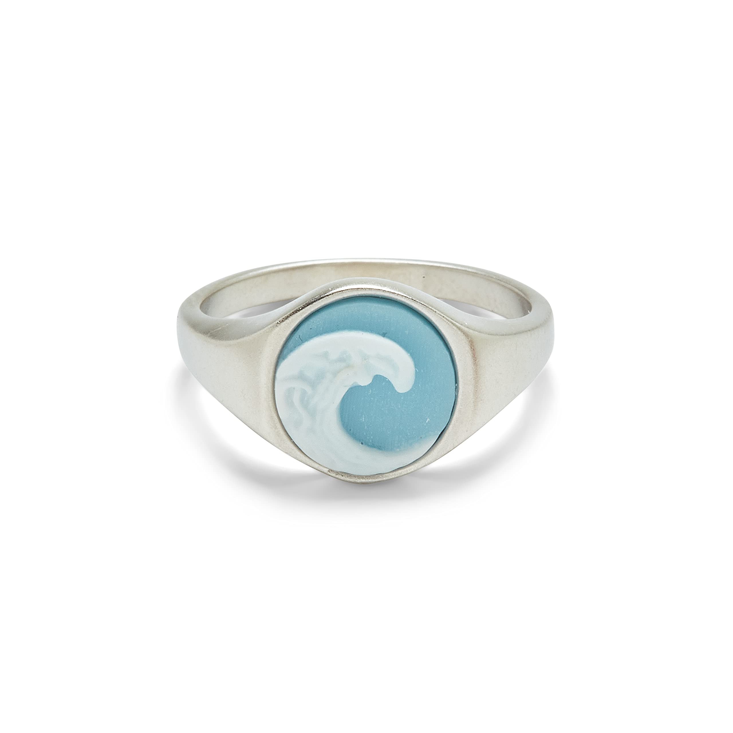 Pura VidaSilver-Plated Cameo Enamel Wave Signet Ring Brass Base, Rhodium  Plating Size 5-9