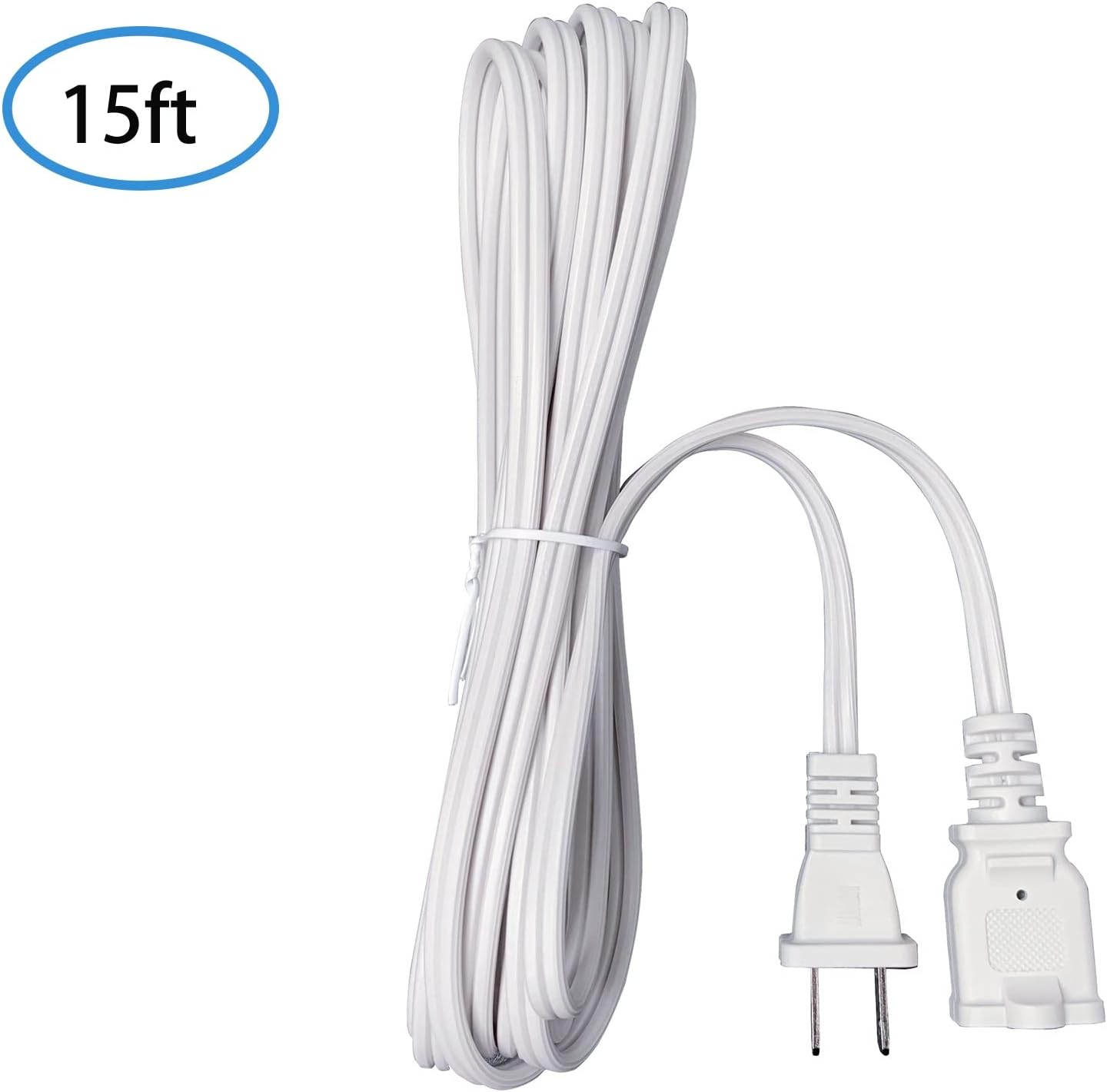Extension Cord 15 Ft, 2 Prong 18 Gauge Male Female Power Cable,White image 2