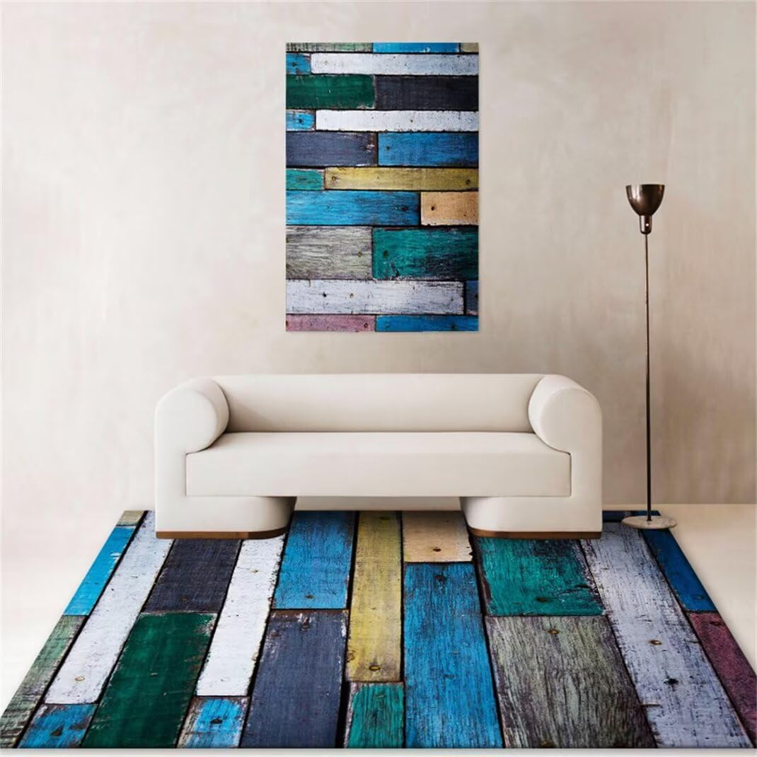 Tapis design salon bleu rétro pour réchauffer l'ambiance de la maison
