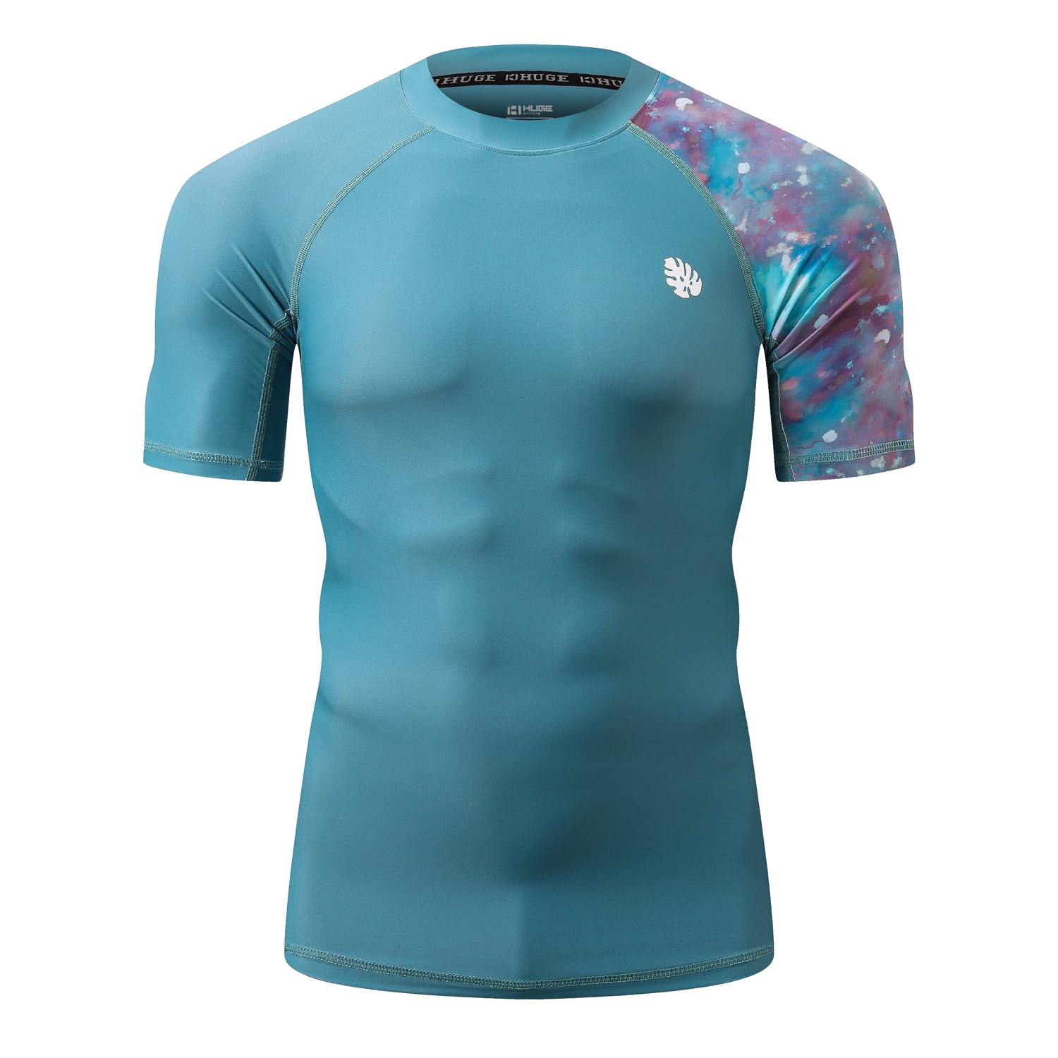 HUGE SPORTS Maillot de Natation pour Homme Rash Guard à Manches Courtes Compression Séchage Rapide, S