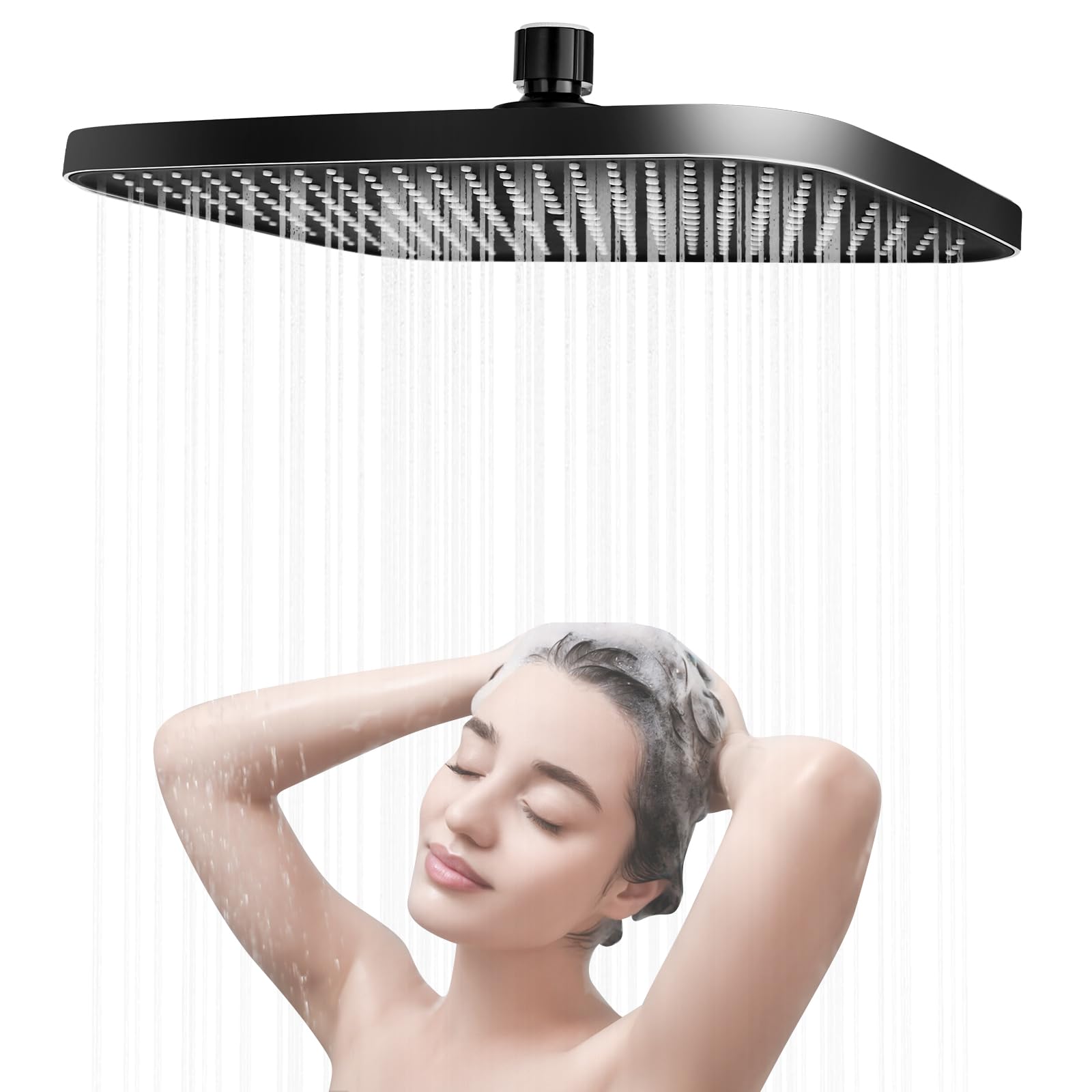 RUCUDIM Rain Shower Head 14 Inch, 360° Adjustable Square Shower Head, Water Saving Rainfall Shower Head, Self Cleaning Rain Shower Head Shower Head, Overhead Shower Flush-mounted Shower Heads