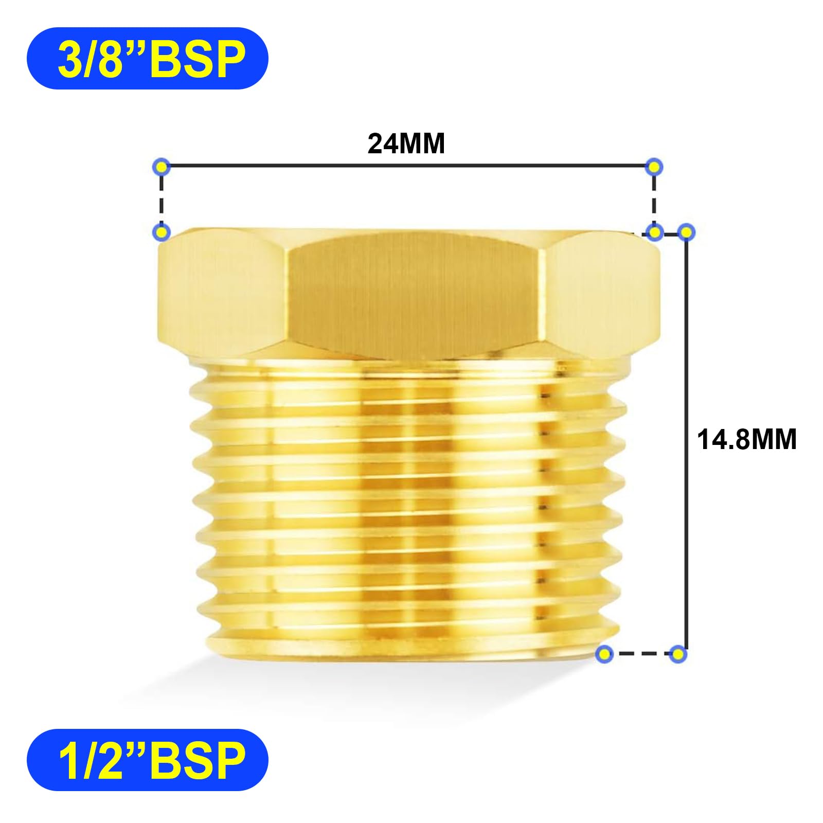Raccordi A Spina In Ottone BSP 3/8" | Confezione Da 5 Pezzi, Per Sigillare Fori Filettati In Tubi E Macchinari