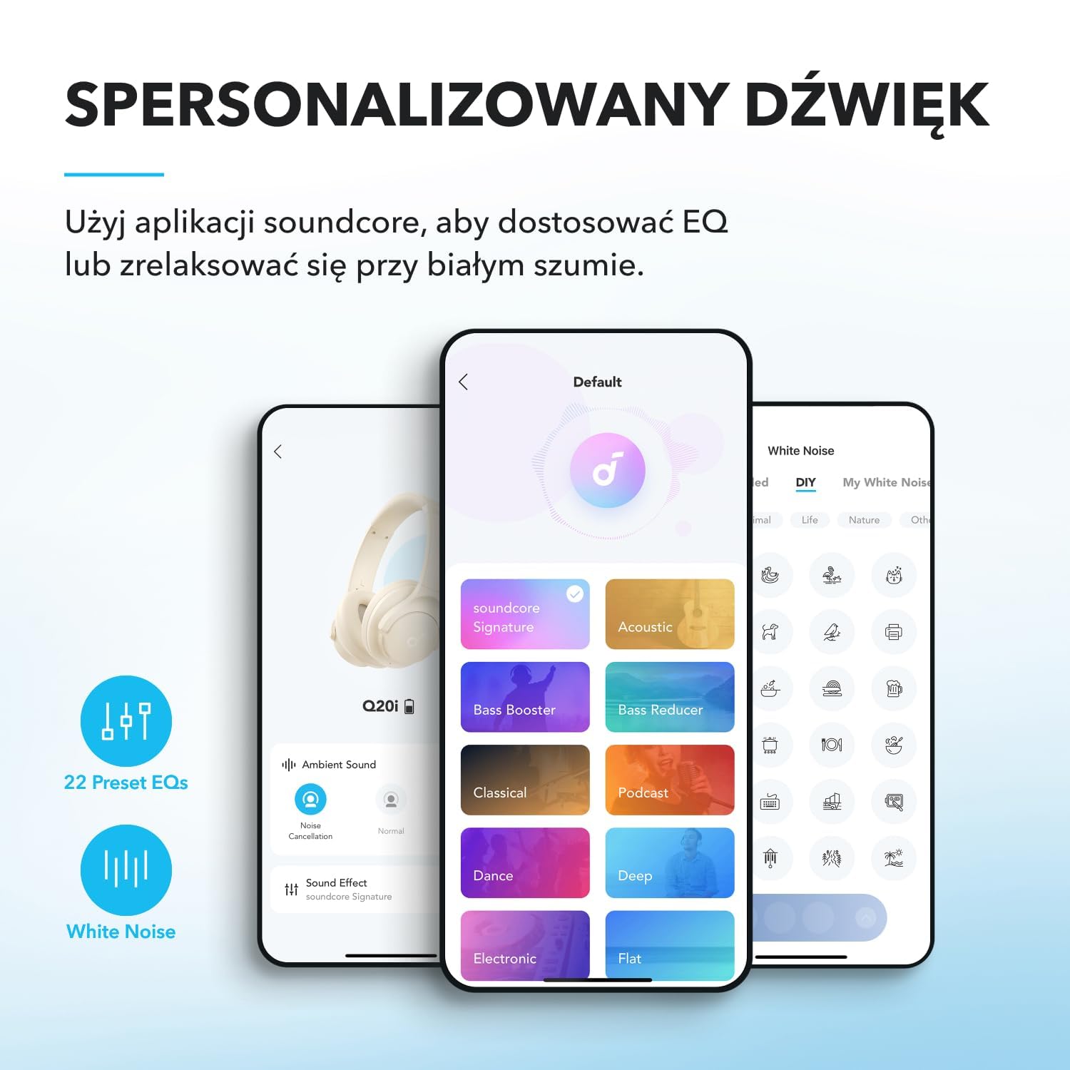 Słuchawki hybrydowe Soundcore by Anker Q20i(odnowiona) z aktywną redukcją szumów, bezprzewodowe nauszne Bluetooth, 40-godzinny czas odtwarzania ANC, dźwięk o wysokiej rozdzielczości, mocny bas