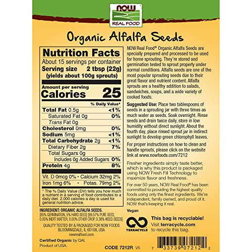 Now Foods, Organic Alfalfa Seeds For Sprouting, Grown In The Usa, Certified Non-Gmo, 12-Ounce (Packaging May Vary) #TOP1
