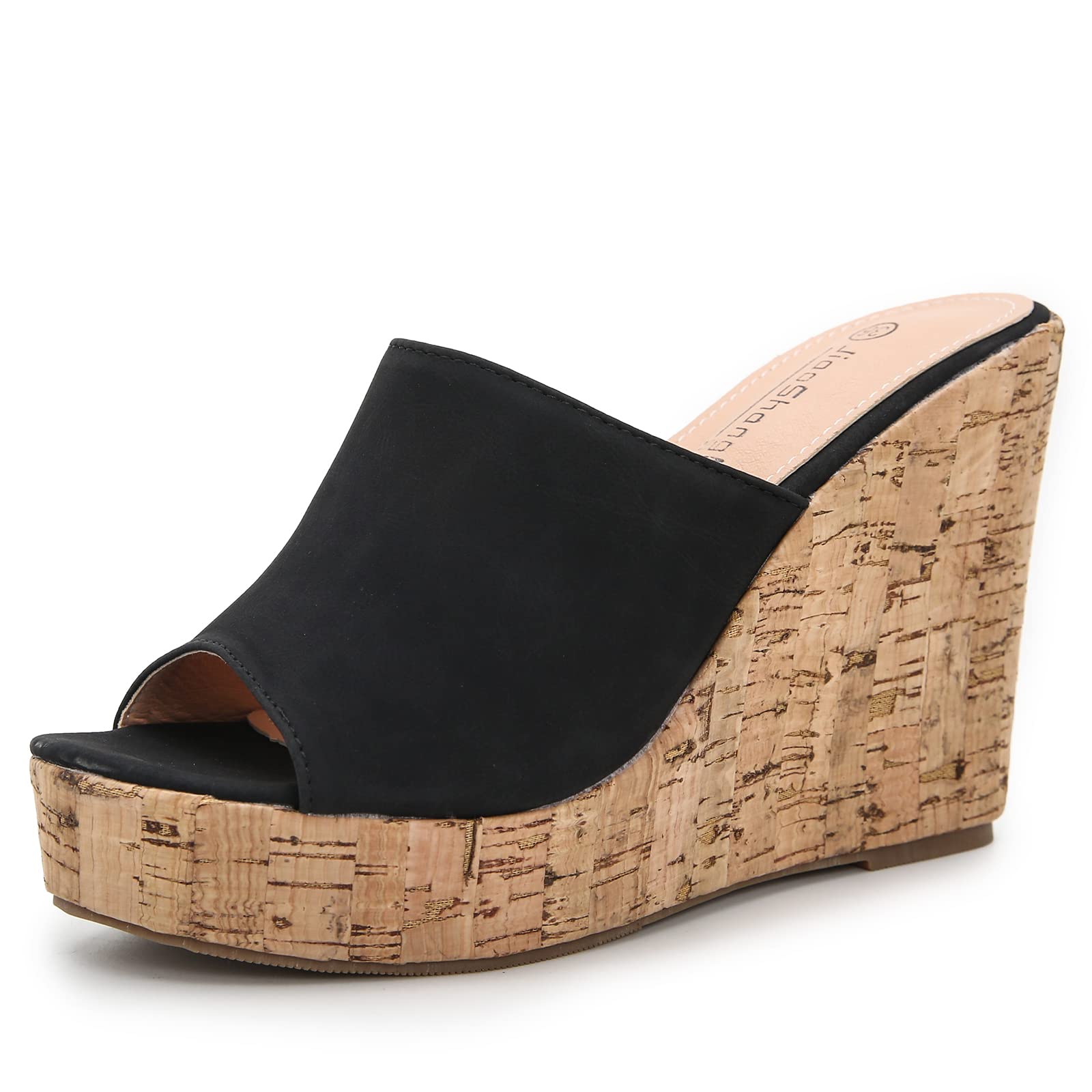 GUNIYIFS Womens Heeled Sandals Wedge Platform Open Toe Suede Slip on Casual Summer Slip on Comfy Cork Sandals for Women Shoes