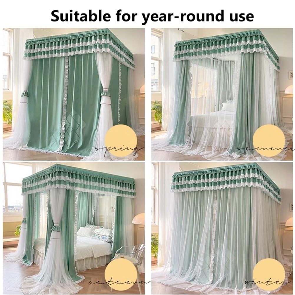MRKU Mosquitera con Dosel para Cama Doble con Soporte de Metal, Estilo Europeo, romántica Cortina con Borde con Volantes, decoración para Dormitorio