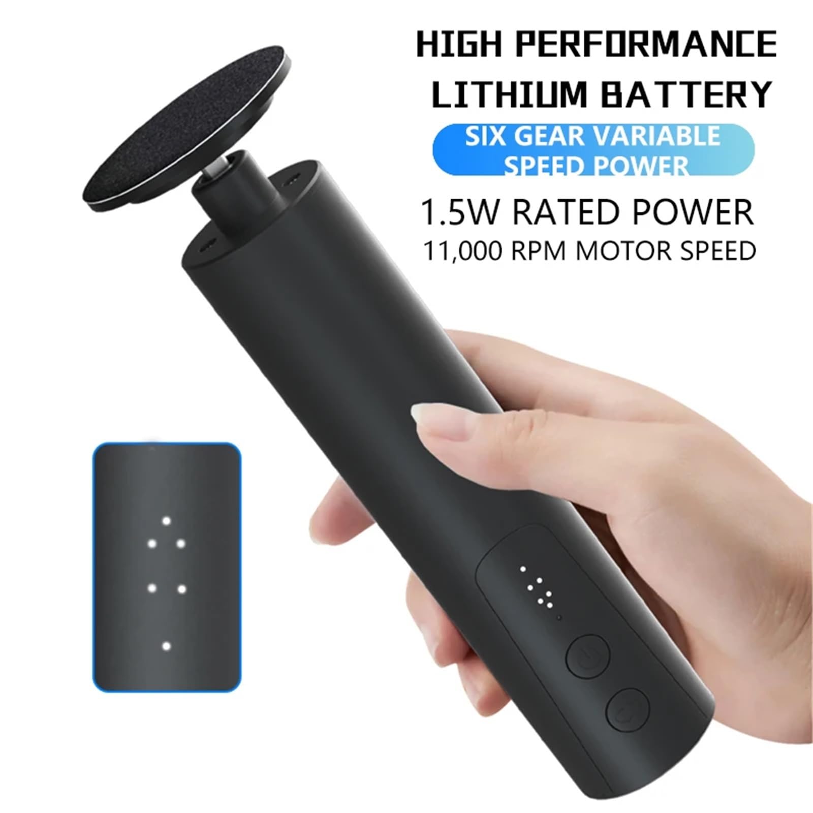 Lima Per Piedi Lima for la cura dei piedi, rimozione elettrica dei calli dei piedi, rimozione della pelle morta dei talloni, set di strumenti for pedicure e carta vetrata di ricambio(Black)