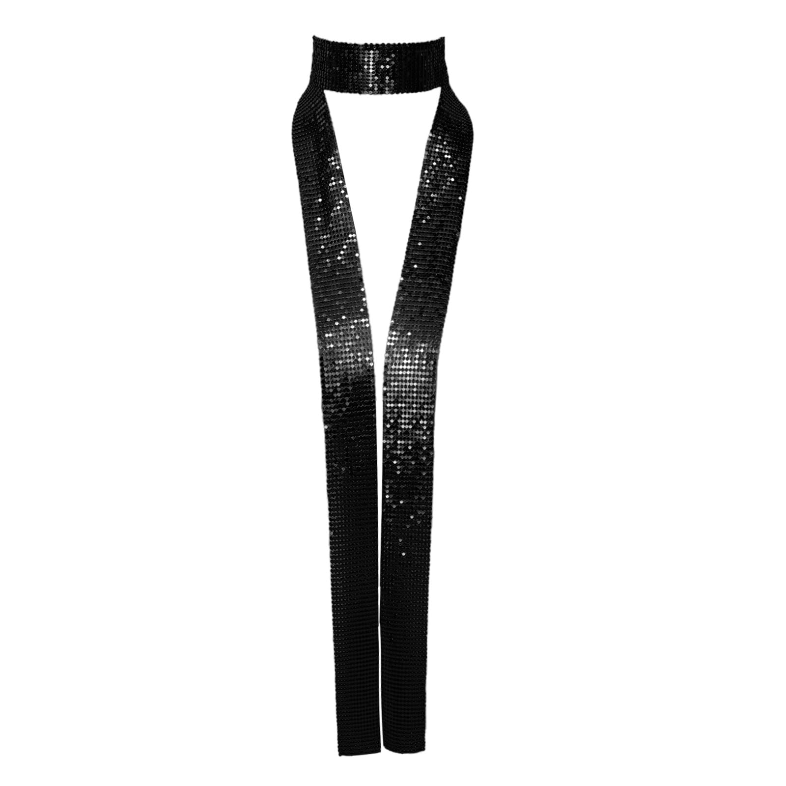 Metal Sequin Ties for Women Long Skinny Scarves, Sparkly Glitter Scarf Necktie Belt for Party Prom Wedding Daily