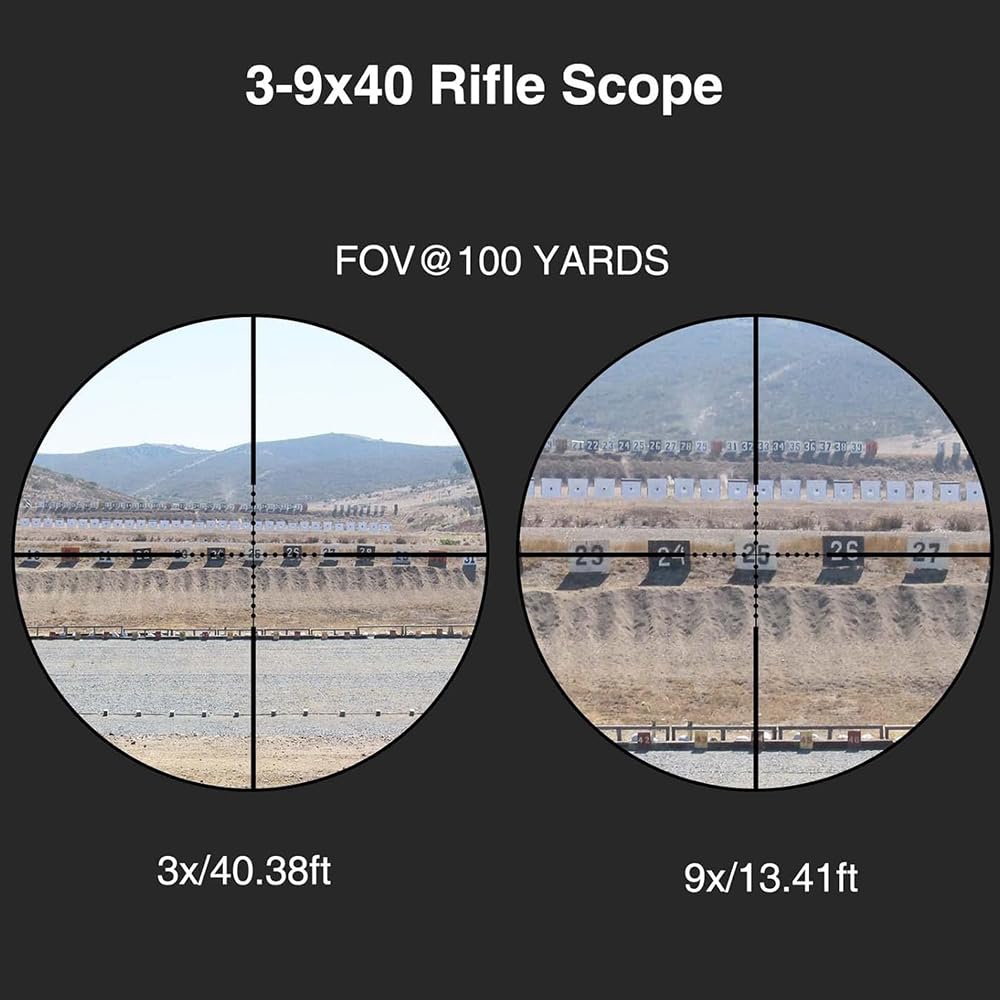 Lunette de visée 3-9x40, réticule Mil-Dot pour la Chasse, avec Anneaux Picatinny de 20mm et Anneaux de Rails en Queue d'aronde de 11mm