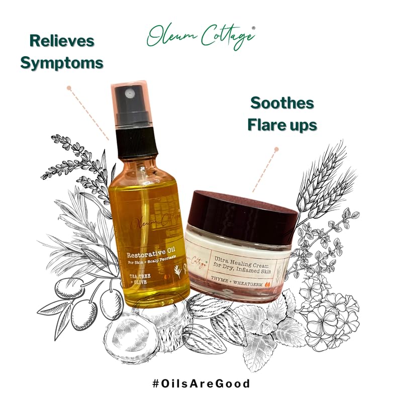 Image of Oleum Cottage Skincare Bundle for Small Patches on the Body for Eczema, Psoriasis and Dermatitis | Contains Restorative Oil and Ultra Healing Cream | Reduces Itchiness and Soothes Flare-Ups