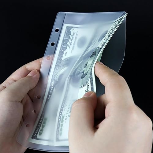 Miniatura 10 de 24 mini bolsillos para carpeta, sobres de efectivo sin cremallera, hojas sueltas A9, protectores de hojas de PVC heladas, 3 agujeros para 3 anillos,