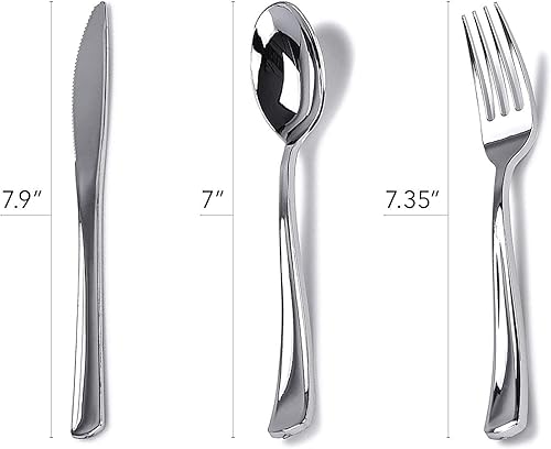 Miniatura 10 de Platos de plástico desechables de 125 piezas de color blanco y azul con cubiertos, vajilla elegante para bodas, fiestas de vacaciones, China, juego