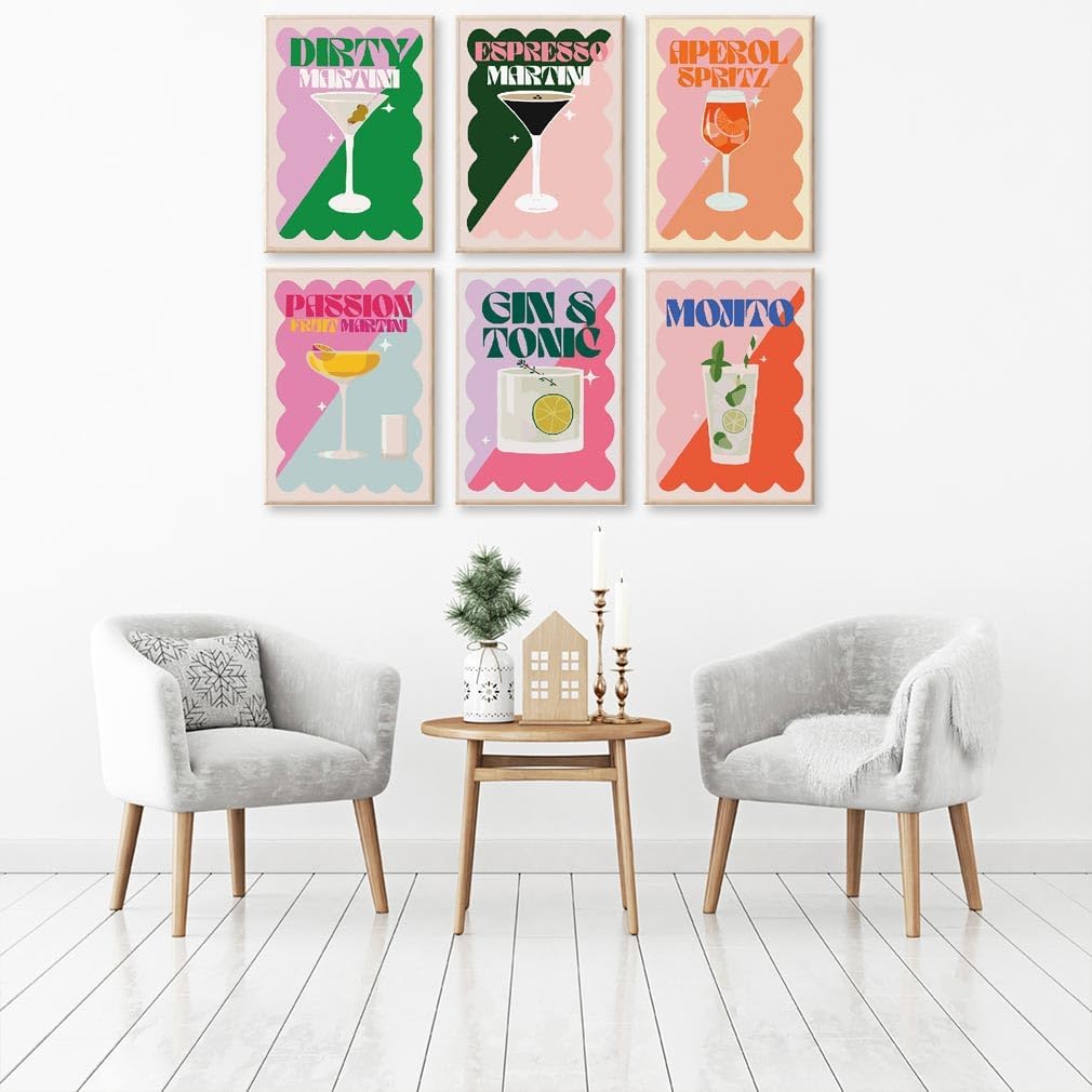 Kit Peinture Par Numéros Cocktails – 6 Tableaux Mini 15x20 Cm Avec Cadre, Art Moderne, Pour Adultes Et Débutants